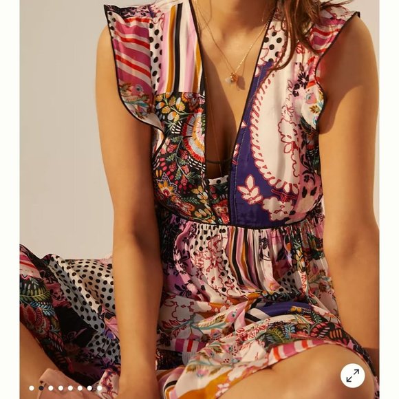 NWOT Ruffled Patchwork Midi Dress 4 - Picture 3 of 5